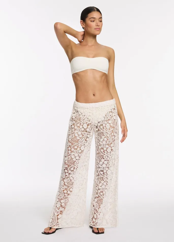 Velana Lace Wide Leg Pant Cream Women JETS Australia Pants and Shorts