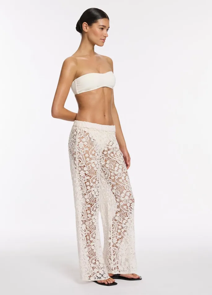 Velana Lace Wide Leg Pant Cream Women JETS Australia Pants and Shorts