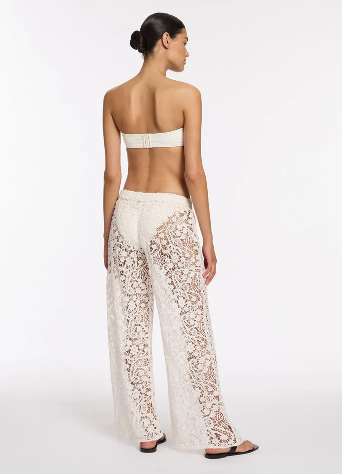 Velana Lace Wide Leg Pant Cream Women JETS Australia Pants and Shorts