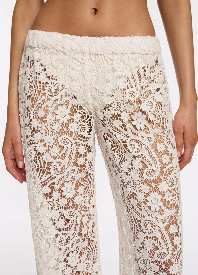Velana Lace Wide Leg Pant Cream Women JETS Australia Pants and Shorts