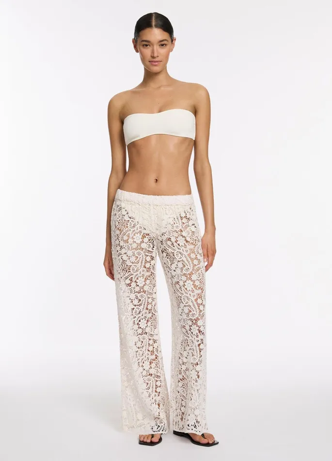 Velana Lace Wide Leg Pant Cream Women JETS Australia Pants and Shorts