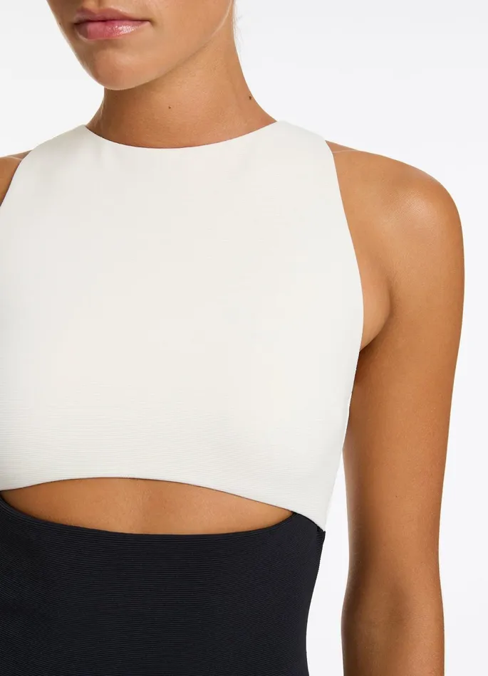 Versa Rib Cut Out High Neck One Piece Blackcream Women JETS Australia High Neck One Piece