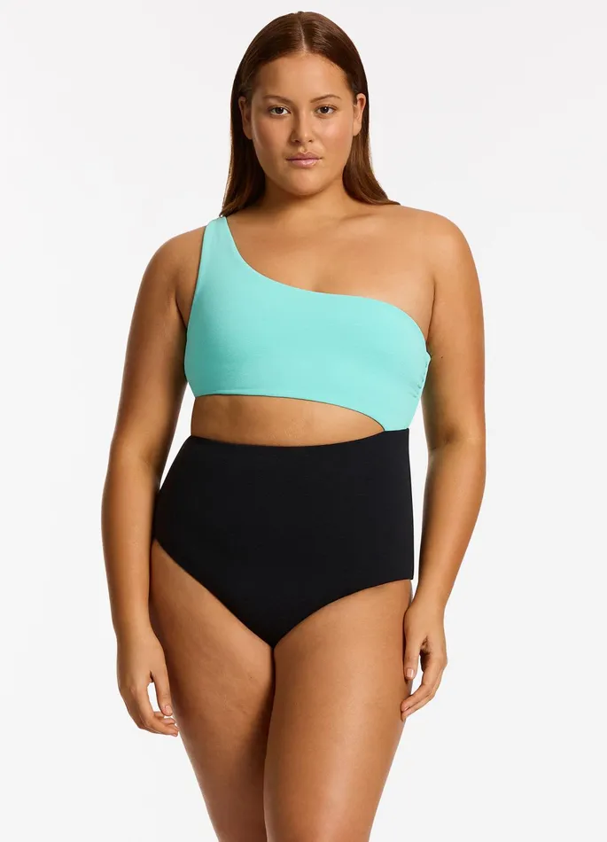 Versa Rib One Shoulder One Piece Black Dolce Women JETS Australia One Shoulder One Piece