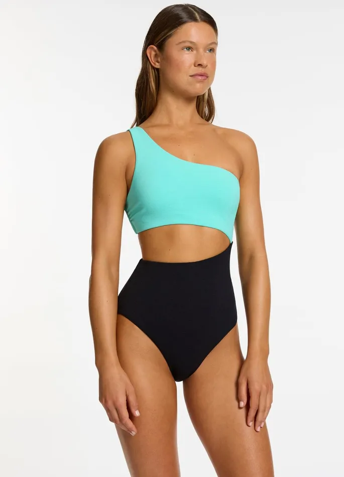 Versa Rib One Shoulder One Piece Black Dolce Women JETS Australia One Shoulder One Piece