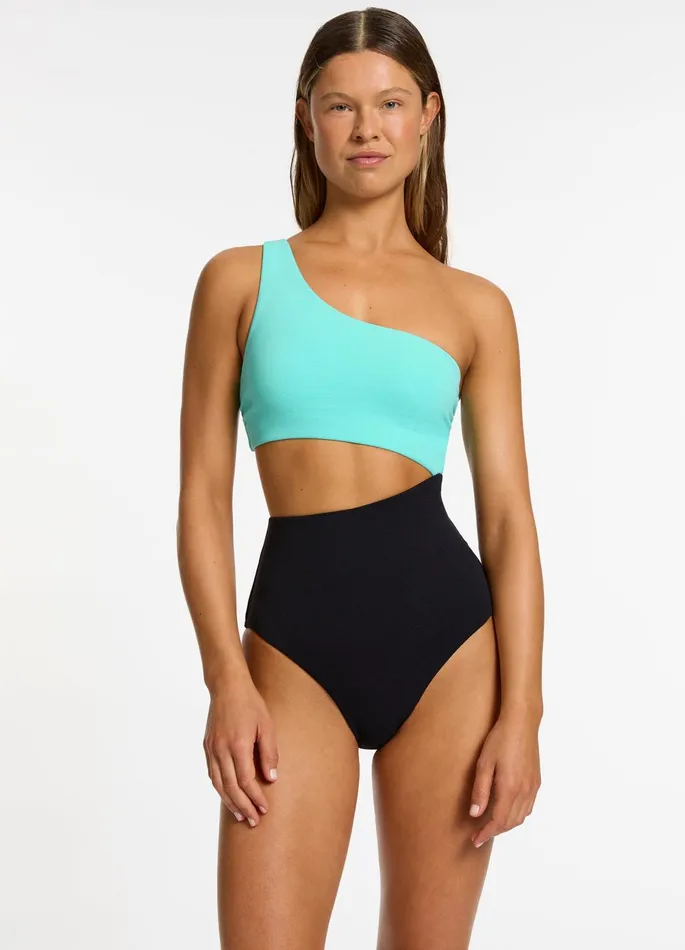 Versa Rib One Shoulder One Piece Black Dolce Women JETS Australia One Shoulder One Piece