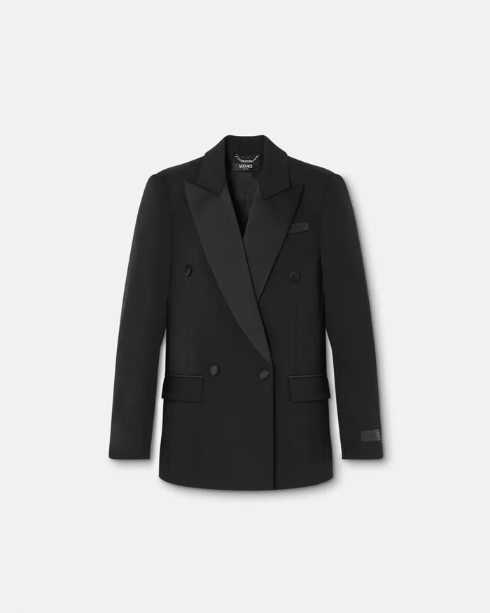Versace Blazer and Jackets Women Grain De Poudre StraightFit Masculine Blazer Black
