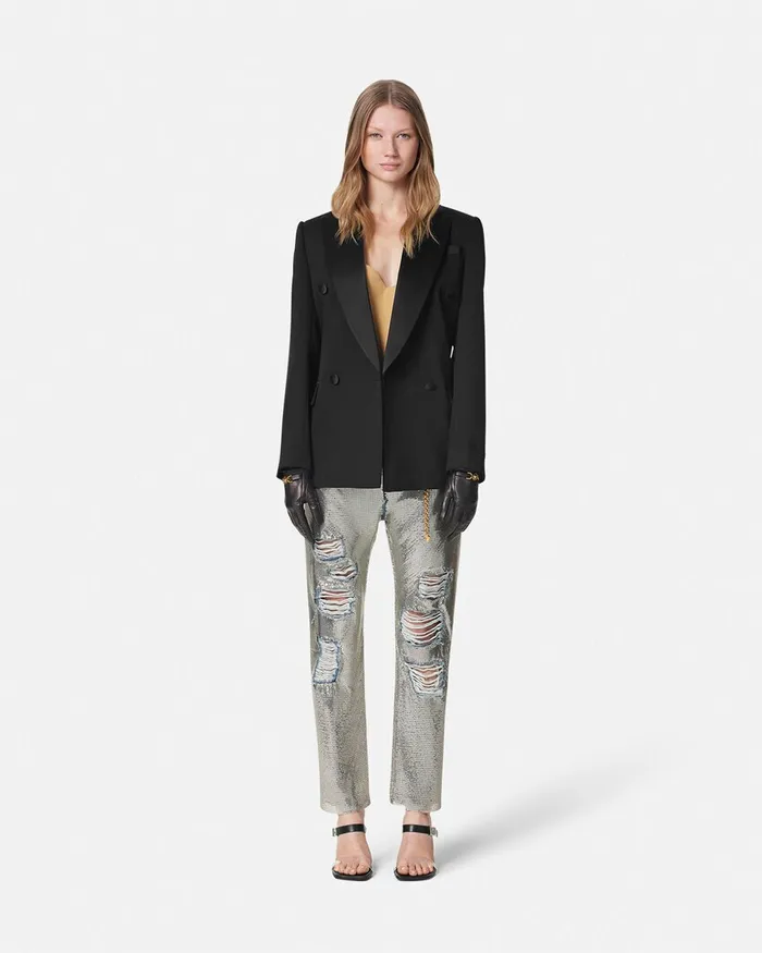 Versace Blazer and Jackets Women Grain De Poudre StraightFit Masculine Blazer Black