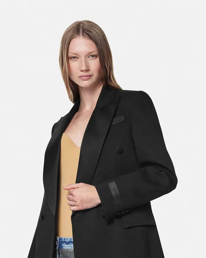 Versace Blazer and Jackets Women Grain De Poudre StraightFit Masculine Blazer Black