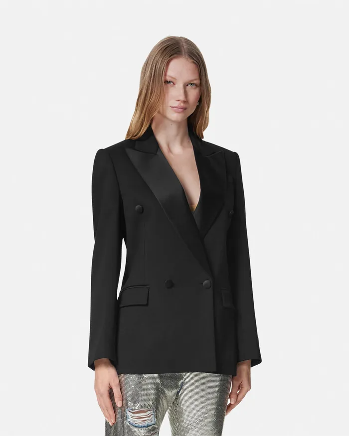 Versace Blazer and Jackets Women Grain De Poudre StraightFit Masculine Blazer Black