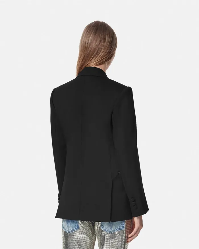 Versace Blazer and Jackets Women Grain De Poudre StraightFit Masculine Blazer Black