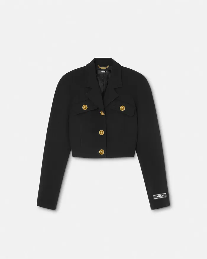 Versace Blazer and Jackets Women WoolBlend Crop Raglan Jacket Black