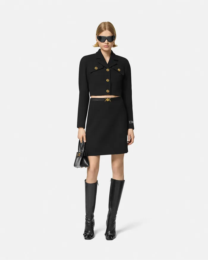 Versace Blazer and Jackets Women WoolBlend Crop Raglan Jacket Black