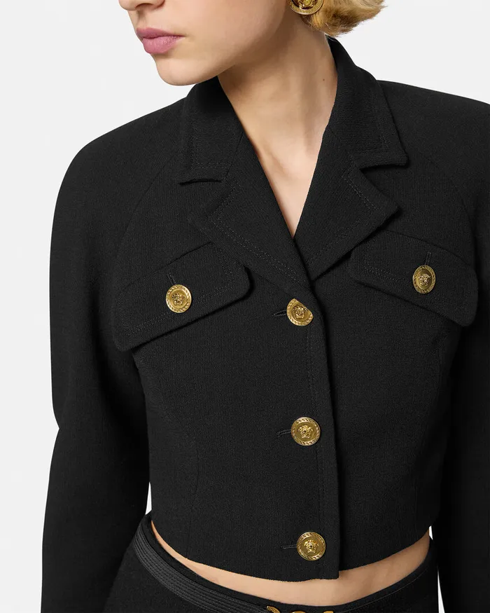 Versace Blazer and Jackets Women WoolBlend Crop Raglan Jacket Black