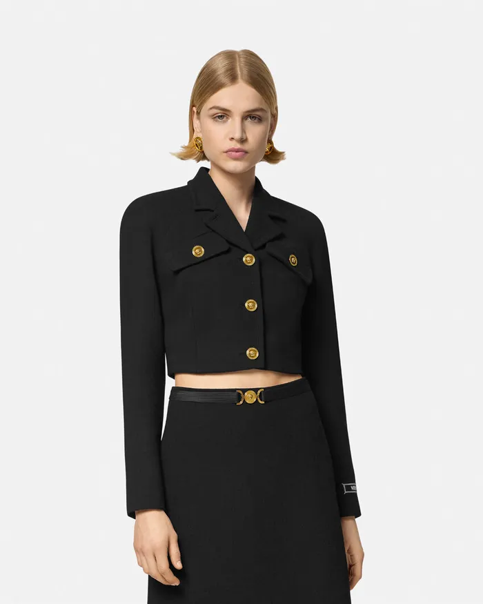 Versace Blazer and Jackets Women WoolBlend Crop Raglan Jacket Black