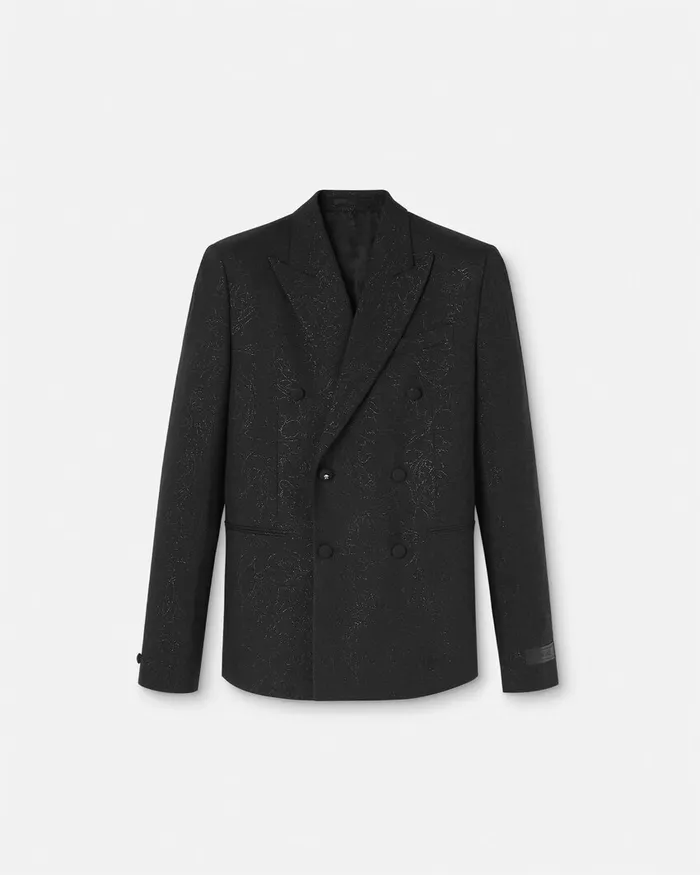 Versace Blazers and Suits Men Barocco Lurex DoubleBreasted Blazer Black