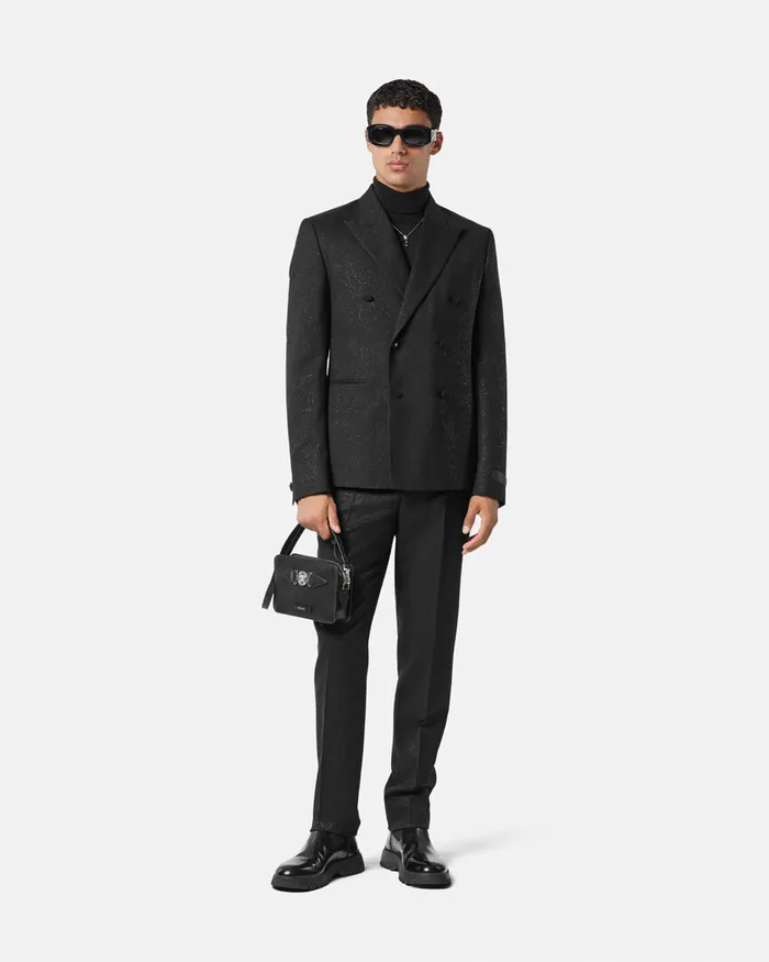 Versace Blazers and Suits Men Barocco Lurex DoubleBreasted Blazer Black