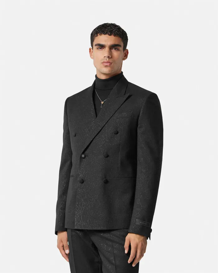 Versace Blazers and Suits Men Barocco Lurex DoubleBreasted Blazer Black