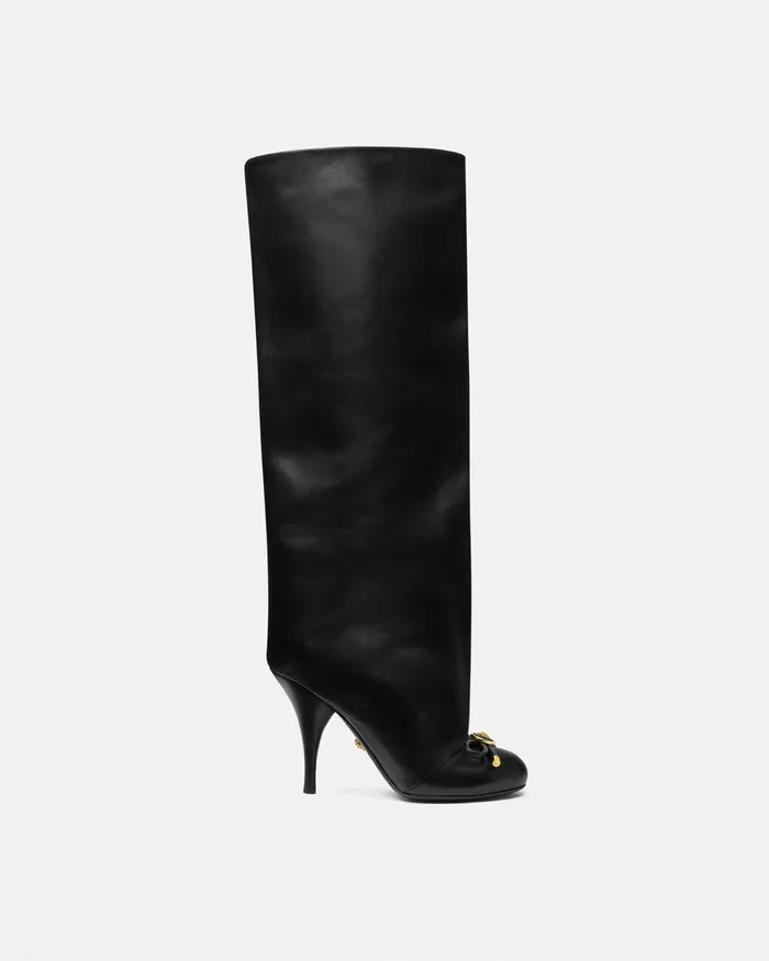 Versace Boots Women Opera Bow KneeHigh Boots 105 Mm Blackgold