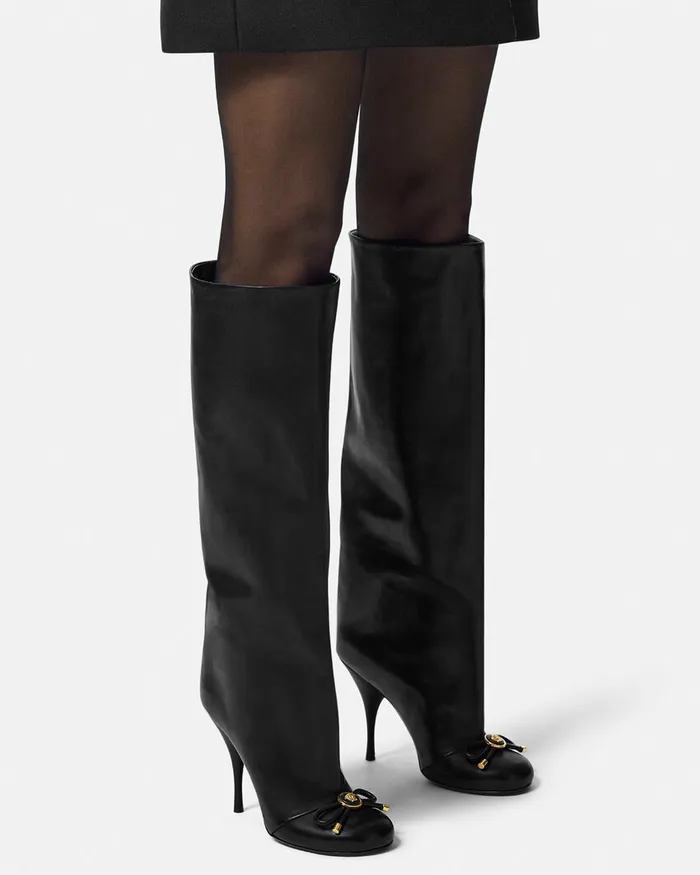 Versace Boots Women Opera Bow KneeHigh Boots 105 Mm Blackgold