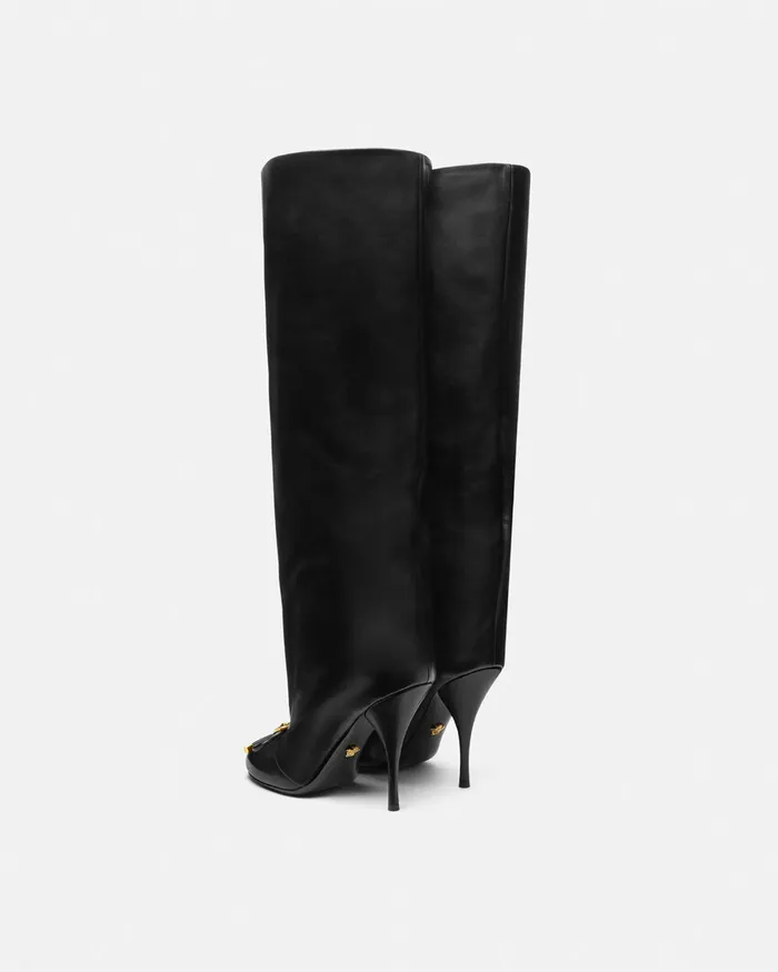 Versace Boots Women Opera Bow KneeHigh Boots 105 Mm Blackgold
