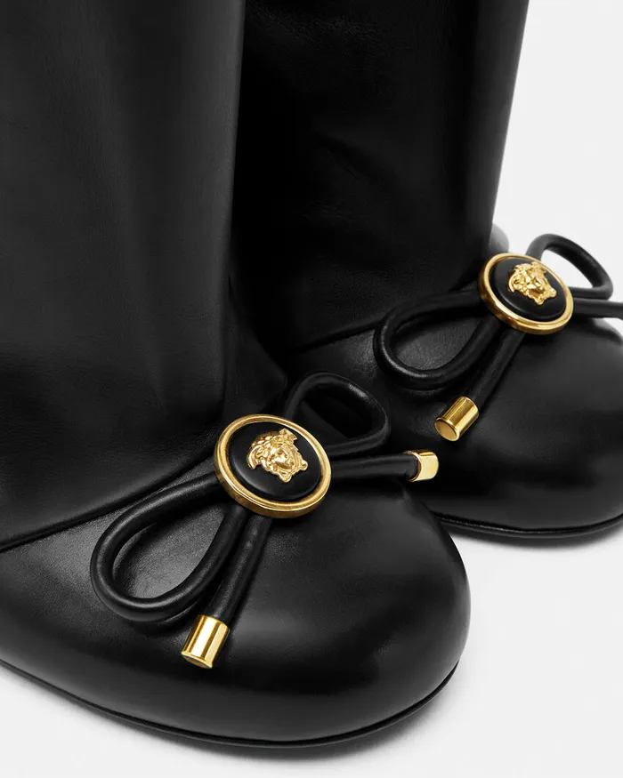 Versace Boots Women Opera Bow KneeHigh Boots 105 Mm Blackgold