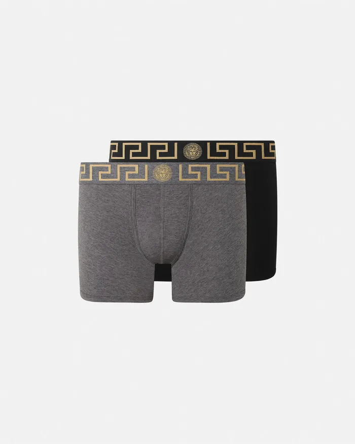 Versace Boxers Men Greca Border Long Trunks 2Pack Blackgray