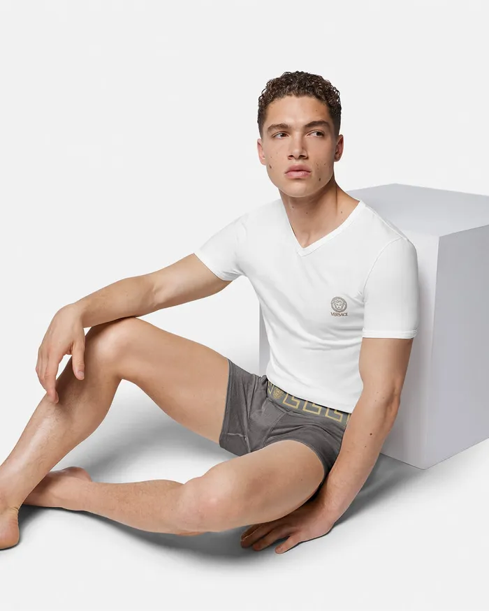 Versace Boxers Men Greca Border Long Trunks 2Pack Blackgray