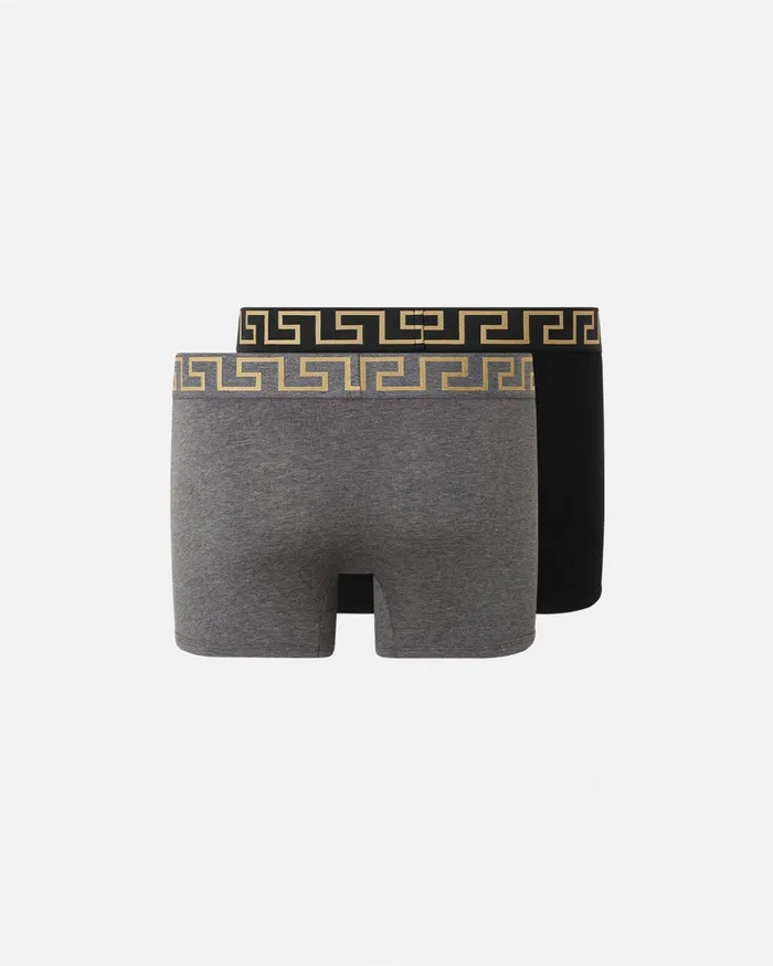 Versace Boxers Men Greca Border Long Trunks 2Pack Blackgray