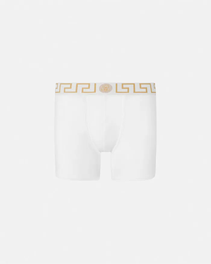 Versace Boxers Men Greca Border Long Trunks White