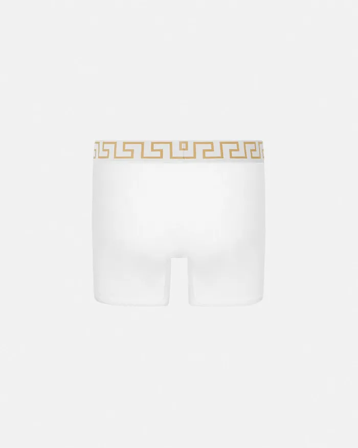 Versace Boxers Men Greca Border Long Trunks White