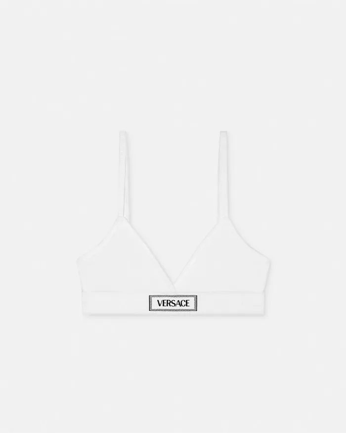 Versace Bras and Briefs Women 90s Vintage Logo Ribbed Bralette White