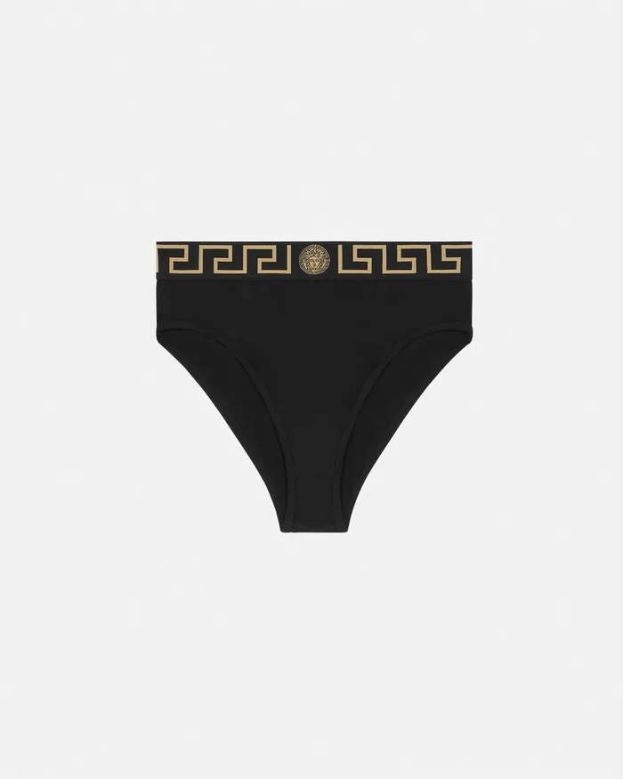 Versace Bras and Briefs Women Greca Border High Waist Briefs Black