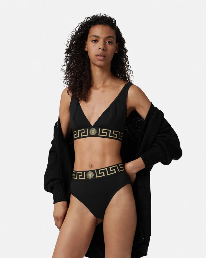 Versace Bras and Briefs Women Greca Border High Waist Briefs Black