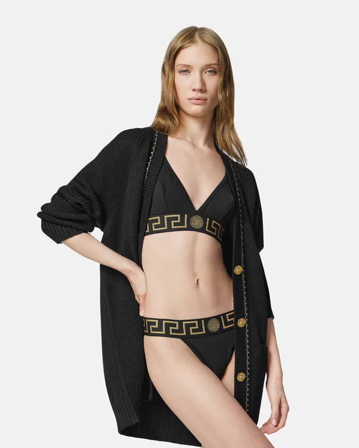 Versace Bras and Briefs Women Greca Border Thong Black