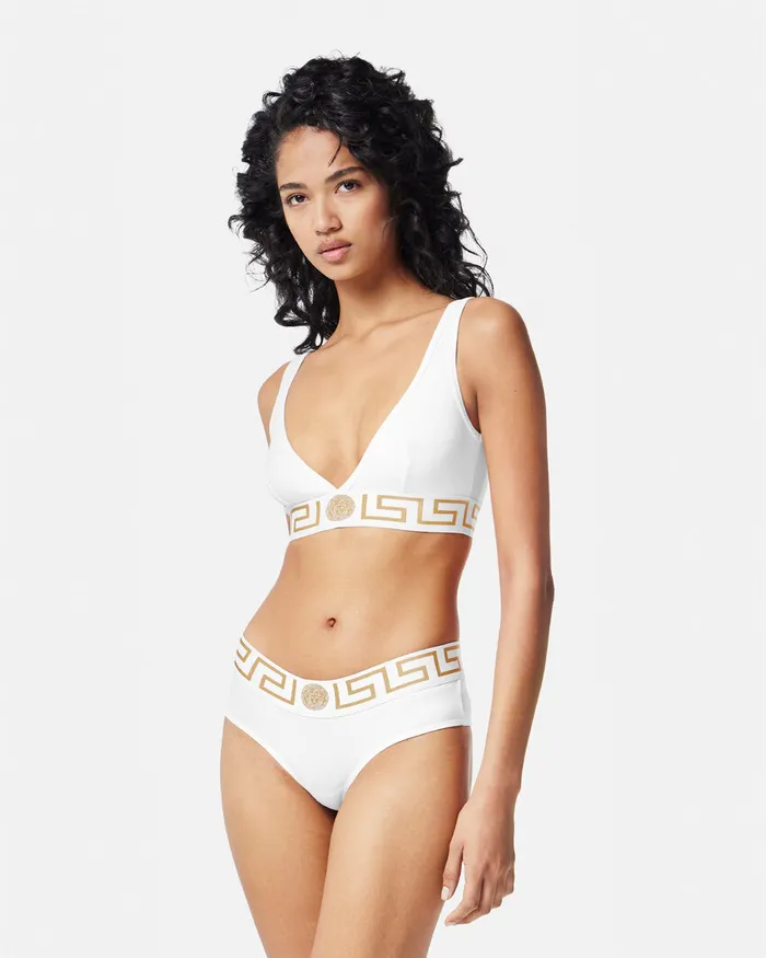 Versace Bras and Briefs Women Greca Border Triangle Bralette White