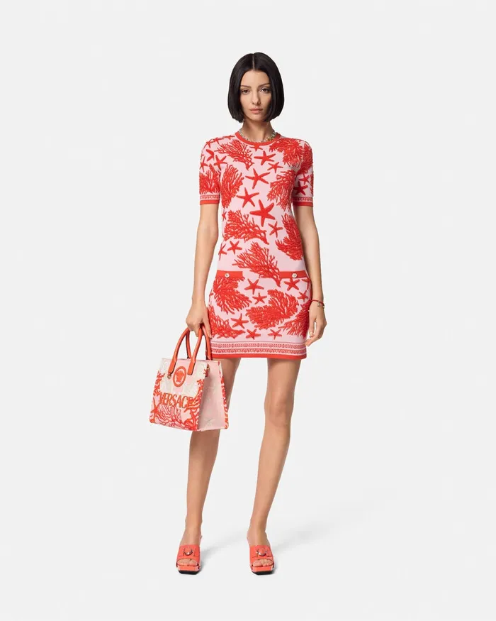 Versace Dresses Women Barocco Sea Knit Midi Dress Light Pink