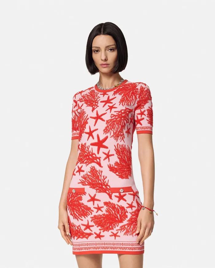 Versace Dresses Women Barocco Sea Knit Midi Dress Light Pink