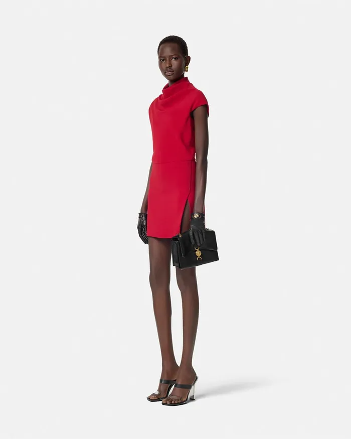 Versace Dresses Women Cady DrapedNeck Slit Mini Dress Red