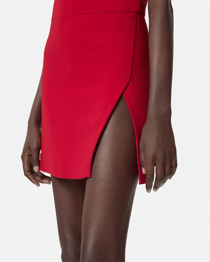Versace Dresses Women Cady DrapedNeck Slit Mini Dress Red