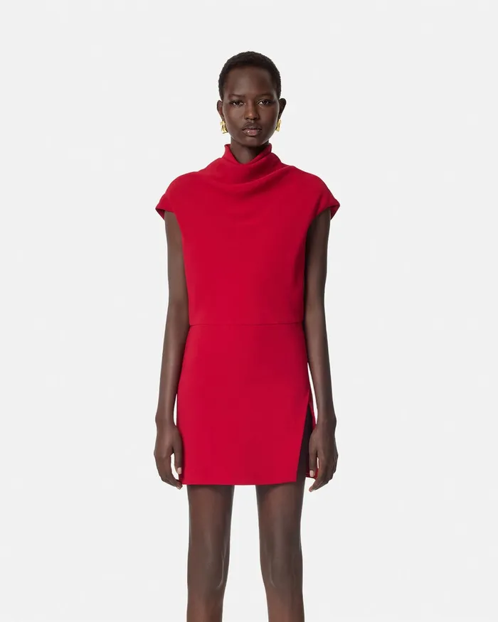 Versace Dresses Women Cady DrapedNeck Slit Mini Dress Red
