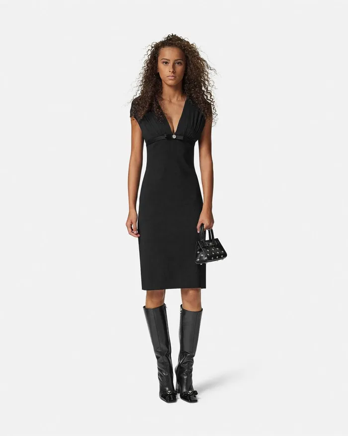 Versace Dresses Women DeepNeck Cady Fitted Midi Dress Black