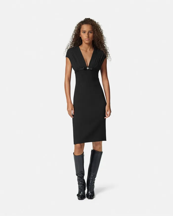 Versace Dresses Women DeepNeck Cady Fitted Midi Dress Black