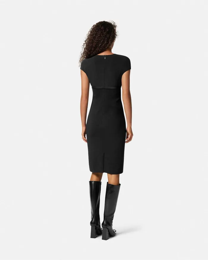 Versace Dresses Women DeepNeck Cady Fitted Midi Dress Black