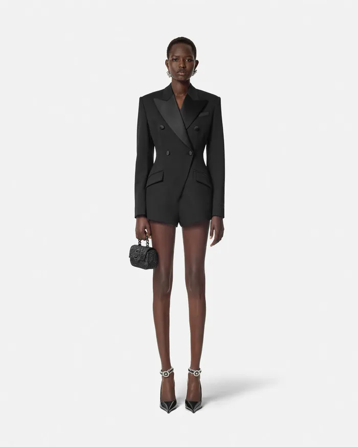 Versace Dresses Women Grain De Poudre Hourglass Tuxedo Playsuit Black