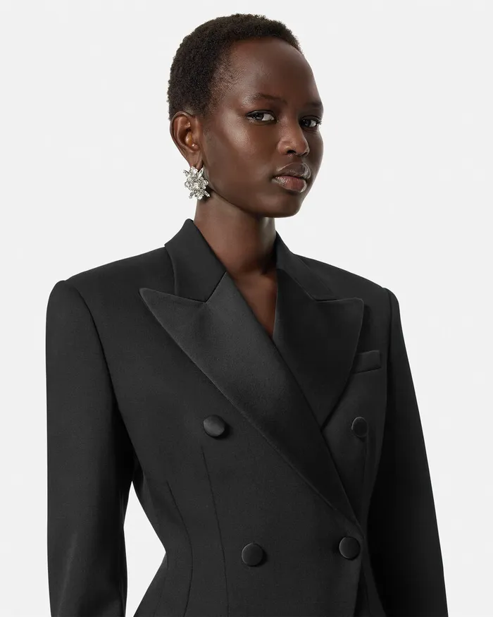 Versace Dresses Women Grain De Poudre Hourglass Tuxedo Playsuit Black
