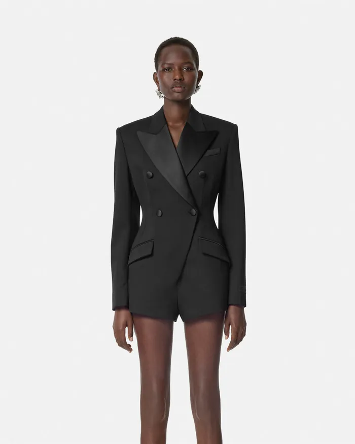 Versace Dresses Women Grain De Poudre Hourglass Tuxedo Playsuit Black