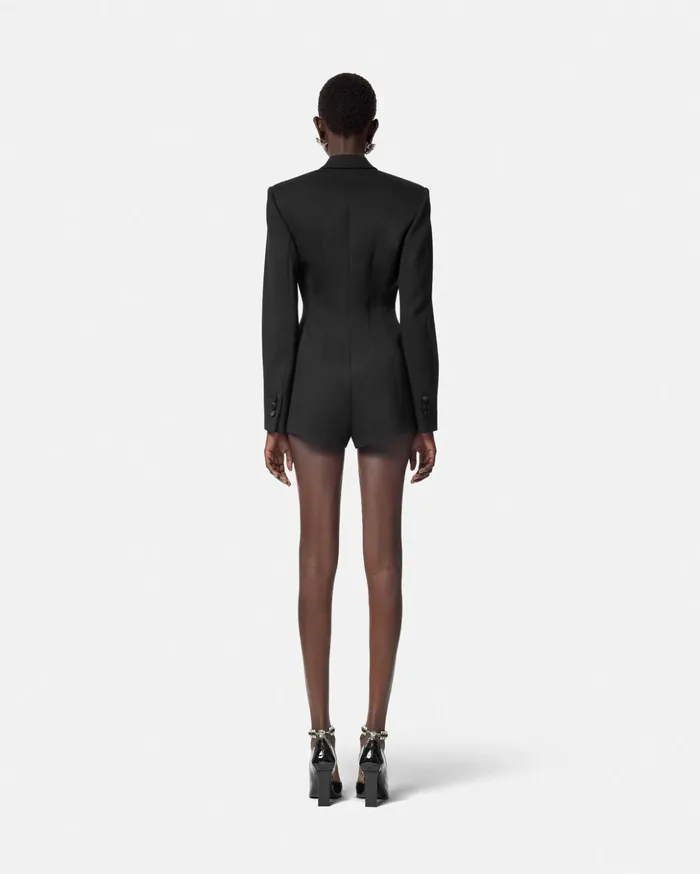 Versace Dresses Women Grain De Poudre Hourglass Tuxedo Playsuit Black