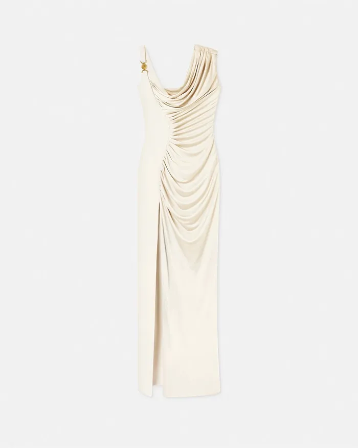 Versace Dresses Women Medusa 03995 Draped Gown White
