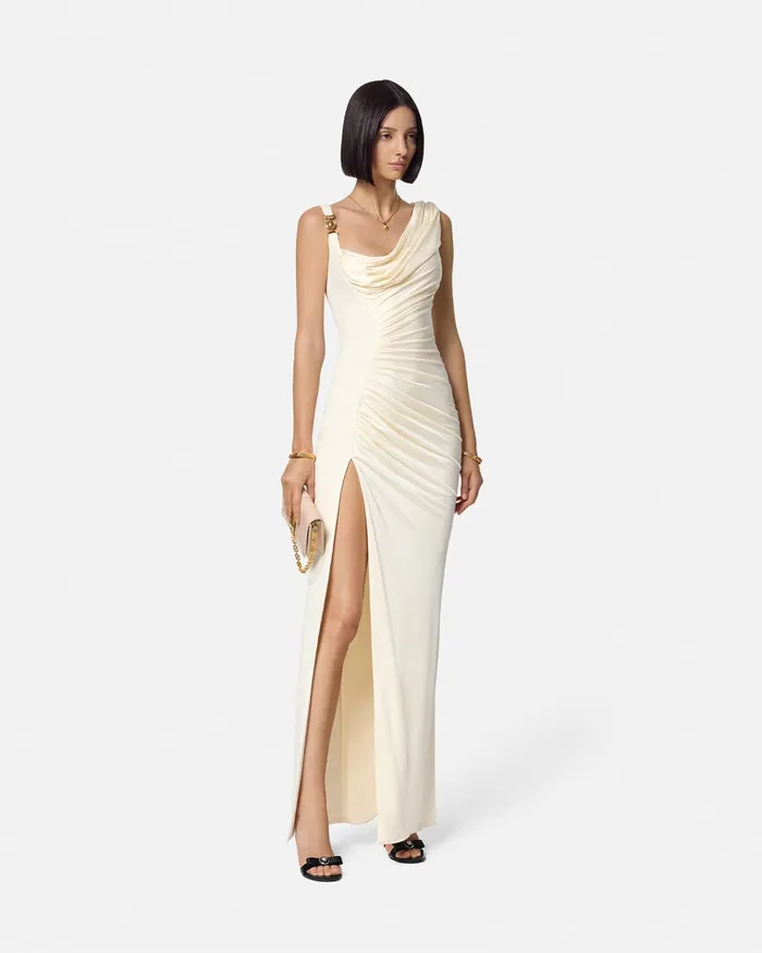 Versace Dresses Women Medusa 03995 Draped Gown White