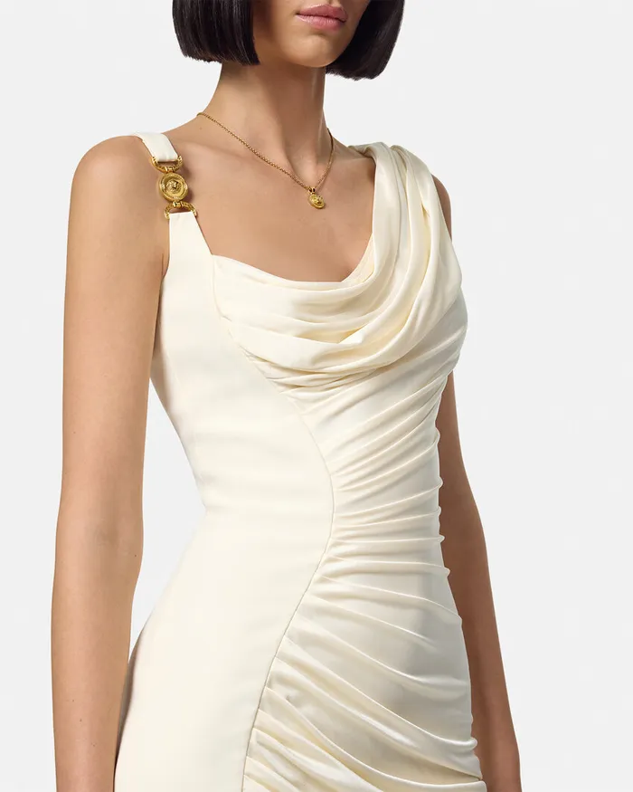 Versace Dresses Women Medusa 03995 Draped Gown White